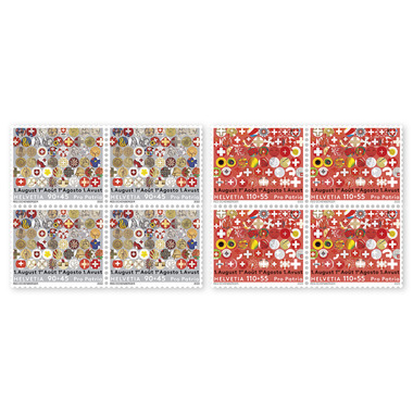 Set of blocks of four «Pro Patria – 100 years 1 August badge» Set of blocks of four (8 stamps, postage value CHF 8.00+4.00), gummed, mint