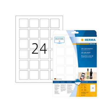 HERMA QR code labels 40x40mm 9642 white 600 pcs. / 25 sheets HERMA QR code labels, 40x40mm, 9642 - 600 pcs. / 25 sheets