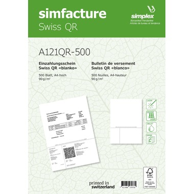 SIMPLEX Simfacture Swiss QR FSC A4 A121QR-500 universel, 90g 500 flls.