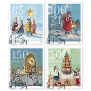 Noël – Coutumes, Série Série (4 timbres, valeur d&#039;affranchissement CHF 5.35), autocollant, oblitéré