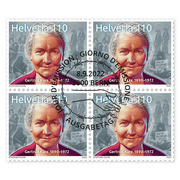 Quartina «Gertrud Kurz 1890–1972» Quartina (4 francobolli, valore facciale CHF 4.40), gommatura, con annullo