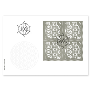 Enveloppe du jour d'émission «Fleur de vie» Bloc de quatre (4 timbres, valeur d'affranchissement CHF 4.40) sur enveloppe du jour d'émission (FDC) C6