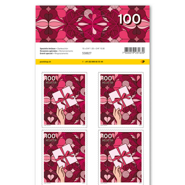 Briefmarken CHF 1.00 «Dankeschön», Bogen mit 10 Marken Bogen «Spezielle Anlässe», selbstklebend, ungestempelt