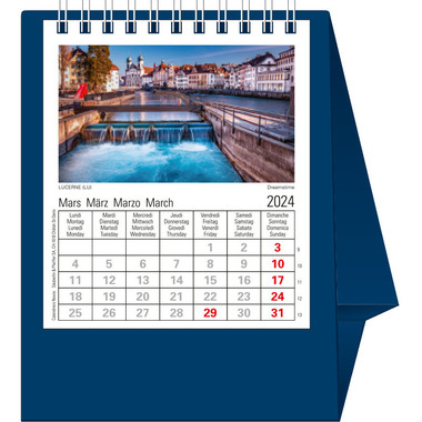 NOVOS Tischkalender Helvetia 2024 501043 dunkelblau, 1M/S, 11.5x13.5cm