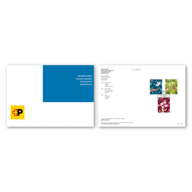 Folder / Foglio da collezione «Special Events» Set (3 stamps, postage value CHF 3.40) in folder/collection sheet, cancelled