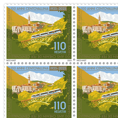 Timbres CHF 1.10 «100 ans chemin de fer Centovalli», Feuille de 20 timbres Feuille «100 ans chemin de fer Centovalli», gommé, non oblitéré