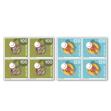 Set of blocks of four «Summer» Set of blocks of four (8 stamps, postage value CHF 8.80), self-adhesive, mint
