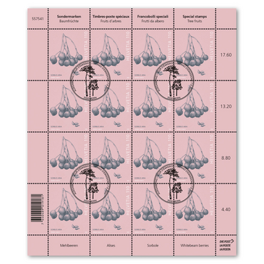 Francobolli CHF 1.10 «Sorbole», Foglio da 16 francobolli Foglio «Frutti da albero», gommatura, con annullo