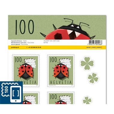 Timbres CHF 1.00 «Coccinelle», Feuille de 10 timbres Feuille Manifestations spéciales, autocollant, non oblitéré