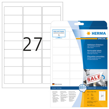 HERMA Etichette Movables 63,5x29,6mm 4347 bianco,non-perm. 675 pz./25fl.