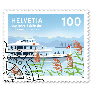 Stamp «200 years boat trips on Lake Constance» Single stamp of CHF 1.00, gummed, cancelled
