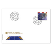 75 anni della Federazione internazionale di pallamano IHF, Busta primo giorno Francobollo singoli (1 francobollo, valore facciale CHF 1.00) su busta primo giorno (FDC) C6