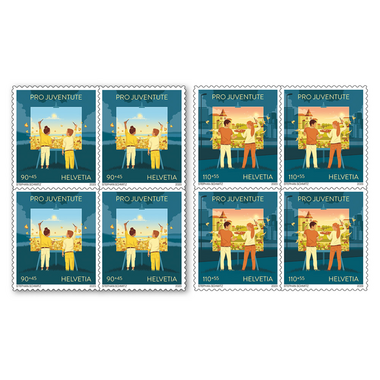 Série de blocs de quatre «Pro Juventute - Cohésion» Série de blocs de quatre (8 timbres, valeur d'affranchissement CHF 8.00+4.00), autocollant, non oblitéré