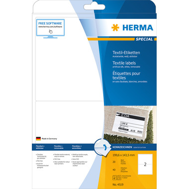 HERMA EtikettenSPECIAL 199.6x143.5mm 4519 weiss,non-perm. 40 St./20 Bl.