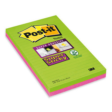 POST-IT Blocco Super Sticky 203x127mm 5845-SSUC verde/pink,4x45 fogli, rigato