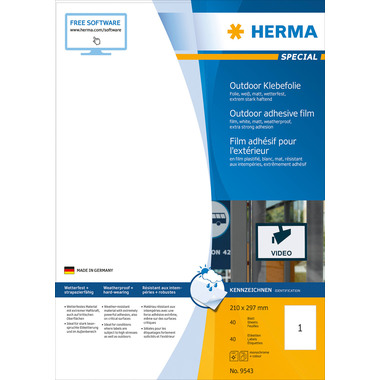 HERMA Etichette foglia 210x297mm 9543 bianco,PP mat 40 pz./40 fogli