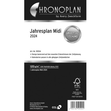 CHRONOPLAN Midi Jahresplaner 2024 50504Z.24 96x172mm 6M/1S