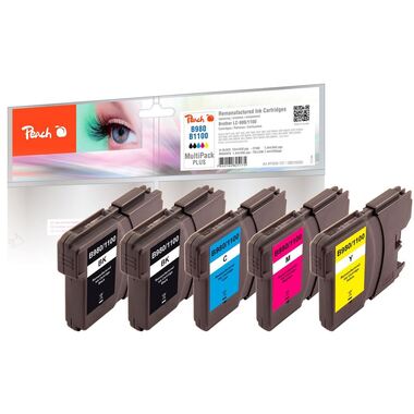 Peach Spar Pack Plus Tintenpatronen, XL-Füllung, kompatibel zu Brother LC-1100, LC-980