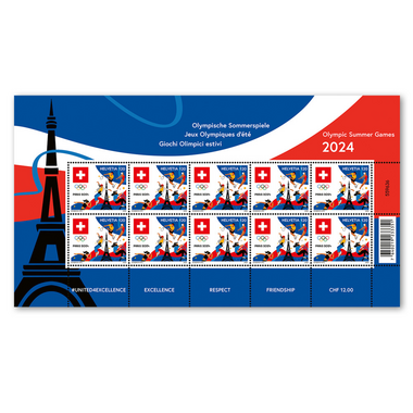 Briefmarken CHF 1.20 «Olympische Sommerspiele Paris 2024», Kleinbogen mit 10 Marken Bogen «Olympische Sommerspiele Paris 2024», selbstklebend, ungestempelt