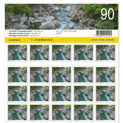Stamps CHF 0.90 «Verzasca TI», Sheet with 50 stamps Sheet «Swiss river landscapes», self-adhesive, mint