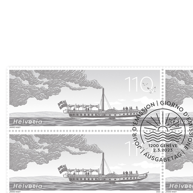 Francobolli CHF 1.10 «200 anni di navigazione a vapore in Svizzera», Foglio da 8 francobolli Foglio «200 anni di navigazione a vapore in Svizzera», gommatura, con annullo