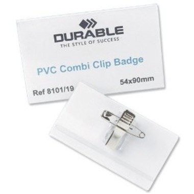 DURABLE Badge avec pince combiné 8121/19 transp.,acryl.,40x75mm 25 pcs.