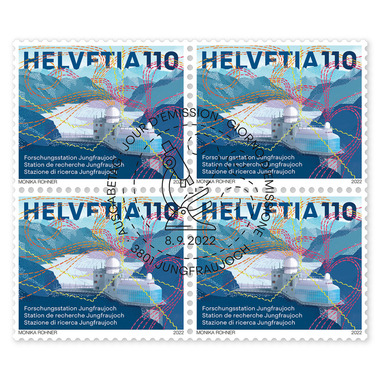 Block of four «Jungfraujoch research station» Block offour (4 stamps, postage value CHF 4.40), gummed, cancelled