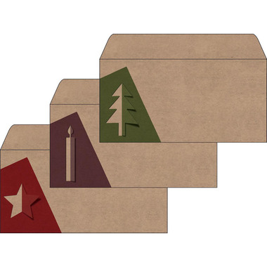 SIGEL Set d'enveloppes Noël 11x22cm DU258 Cut-out style papier kraft