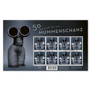 Briefmarken CHF 1.10 «50 Jahre MUMMENSCHANZ», Kleinbogen mit 8 Marken Bogen «50 Jahre MUMMENSCHANZ», gummiert, gestempelt