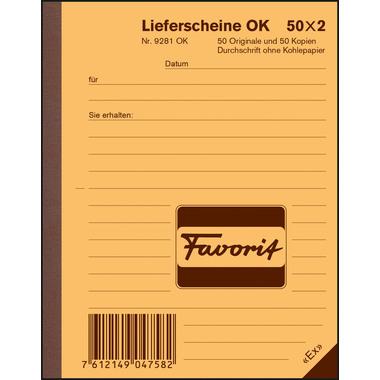 FAVORIT Lieferscheine D A6 9281 OK rot/weiss 50x2 Blatt