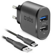 Travel charger 2USB + cable USB Type C 