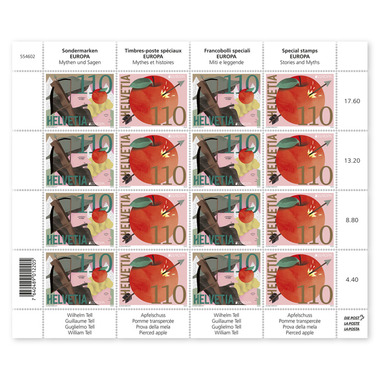 Francobolli CHF 1.10 «EUROPA – Miti e leggende», Foglio da 16 francobolli Foglio «EUROPA – Miti e leggende», gommatura, senza annullo