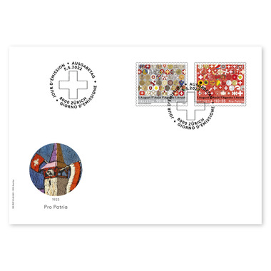 Enveloppe du jour d'émission «Pro Patria – 100 ans de l’insigne du 1er août» Série (2 timbres, valeur d'affranchissement CHF 2.00+1.00) sur enveloppe du jour d'émission (FDC) C6