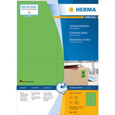 HERMA Etichette SPECIAL 105x148mm 4399 verde,perm. 400 pz./100 fogli