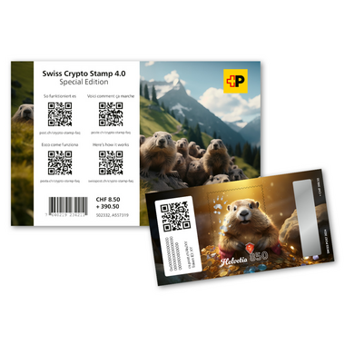 Crypto Stamp CHF 8.50+390.50 «Bronzo» Blocco speciale «Swiss Crypto Stamp 4.0», autoadesiva, senza annullo