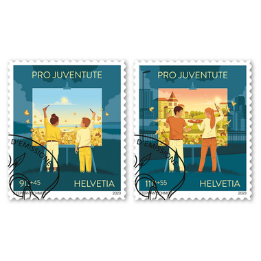 Briefmarken-Serie «Pro Juventute - Zusammenhalten» Serie (2 Marken, Taxwert CHF 2.00+1.00), selbstklebend, gestempelt