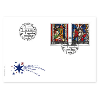 Busta primo giorno «Natale – Arte sacra» Serie (2 francobolli, valore facciale CHF 3.40) su busta primo giorno (FDC) C6