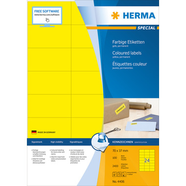 HERMA Etiketten SPECIAL 70x37mm 4406 gelb,perm. 2400 St./100 Bl.