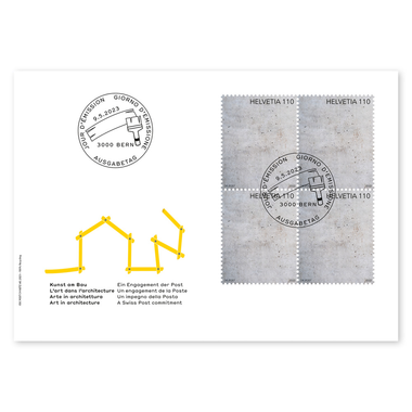 Enveloppe du jour d'émission «L’art dans l’architecture» Bloc de quatre (4 timbres, valeur d'affranchissement CHF 4.40) sur enveloppe du jour d'émission (FDC) C6