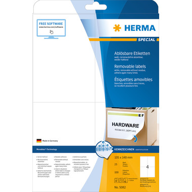 HERMA Étiquettes SPECIAL 105x148mm 5082 blanc,non-perm. 100pcs./25 f.
