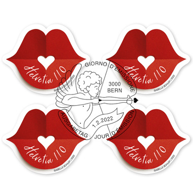 Block of four «Kiss» Block of four (4 stamps, postage value CHF 4.40), self-adhesive, cancelled