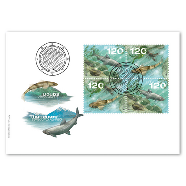 Enveloppe du jour d'émission «EUROPA – Faune et flore subaquatiques» Bloc de quatre (4 timbres, valeur d'affranchissement CHF 4.80) sur enveloppe du jour d'émission (FDC) C6
