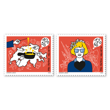 Timbres Série «Pro Patria – La Cinquième Suisse» Série (2 timbres, valeur d'affranchissement CHF 2.20+1.10), gommé, non oblitéré