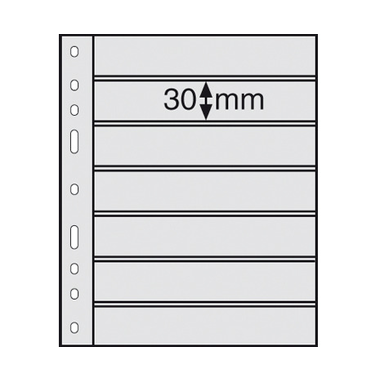Kunststoffhüllen OPTIMA für Briefmarken, 10er Pack, schwarz 7er Einteilung, Streifenhöhe 30 mm