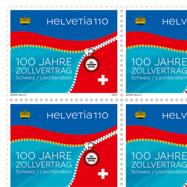 Stamps CHF 1.10 «Relationship», Sheet with 16 stamps Sheet «Joint issue Switzerland–Liechtenstein / Customs Treaty», gummed, mint