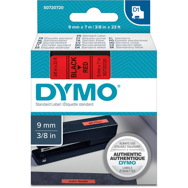 DYMO Schriftband D1 schwarz/rot S0720720 9mm/7m