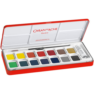 CARAN D'ACHE Gouache Studio Wasserfarben 1000.315 14 Farben, 1 x weiß + Pinsel