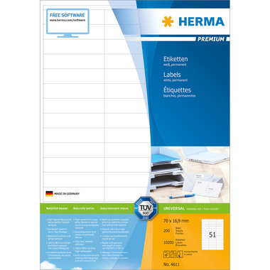 HERMA Etiketten Premium 70x16,9mm 4611 weiss 10'200 Stück