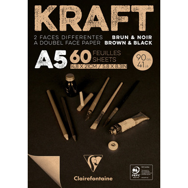 CLAIREFONTAINE Block Kraftpapier A5 975817C Braun/schwarz 60 Blatt