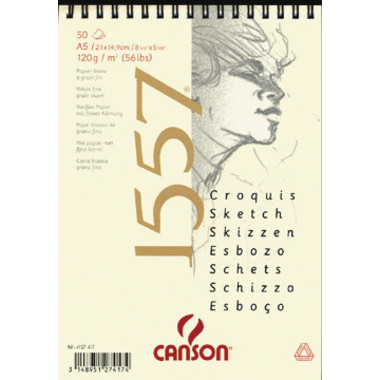 CANSON Skizzenpapier A5 31412A000 120g, weiss 50 Blatt